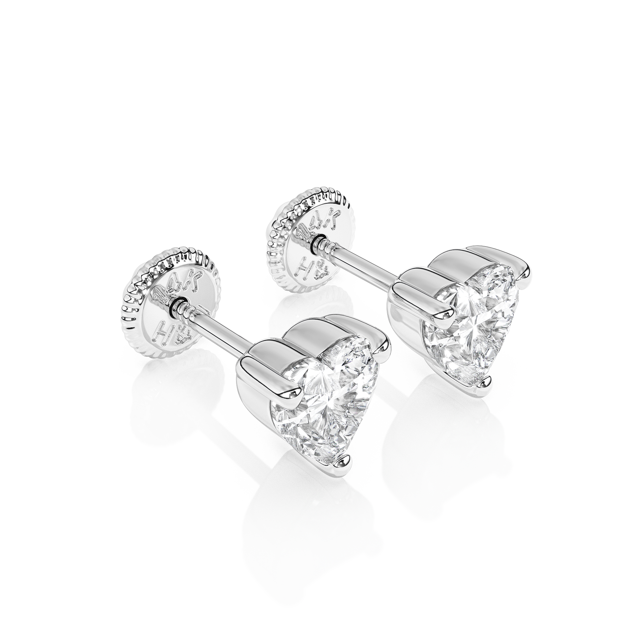 4mm Clear Heart CZ Stud Earrings - Solid 14K White Gold, Screw Back, for Babies & Children