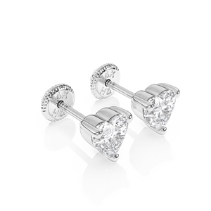 4mm Clear Heart CZ Stud Earrings - Solid 14K White Gold, Screw Back, for Babies & Children