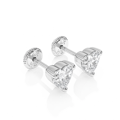 4mm Clear Heart CZ Stud Earrings - Solid 14K White Gold, Screw Back, for Babies & Children