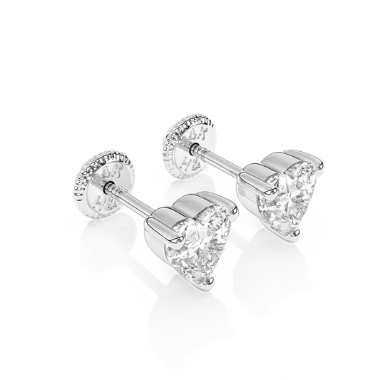 4mm Clear Heart CZ Stud Earrings - Solid 14K White Gold, Screw Back, for Babies & Children