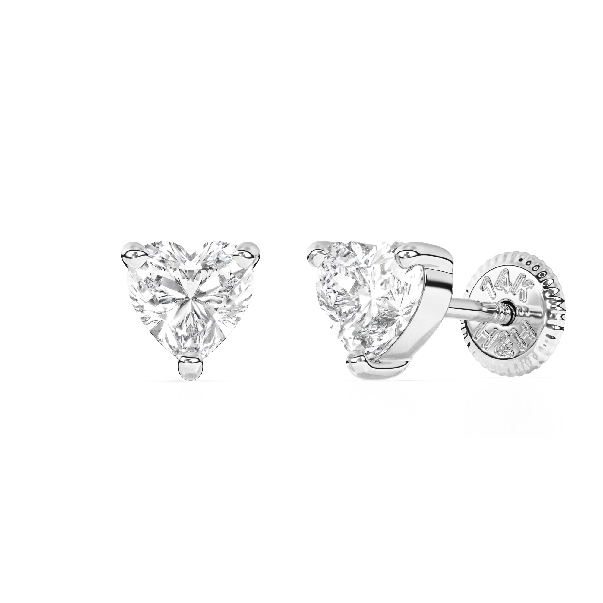 4mm Clear Heart CZ Stud Earrings - Solid 14K White Gold, Screw Back, for Babies & Children