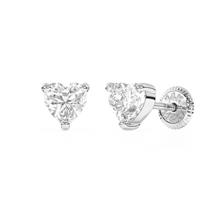 4mm Clear Heart CZ Stud Earrings - Solid 14K White Gold, Screw Back, for Babies & Children