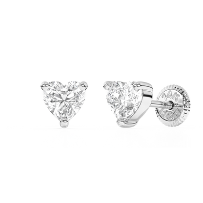 4mm Clear Heart CZ Stud Earrings - Solid 14K White Gold, Screw Back, for Babies & Children