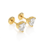 4mm Clear Heart CZ Stud Earrings - Solid 14K Gold, Screw Back, for Babies & Children