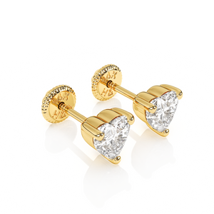 4mm Clear Heart CZ Stud Earrings - Solid 14K Gold, Screw Back, for Babies & Children