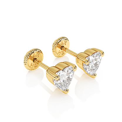 4mm Clear Heart CZ Stud Earrings - Solid 14K Gold, Screw Back, for Babies & Children