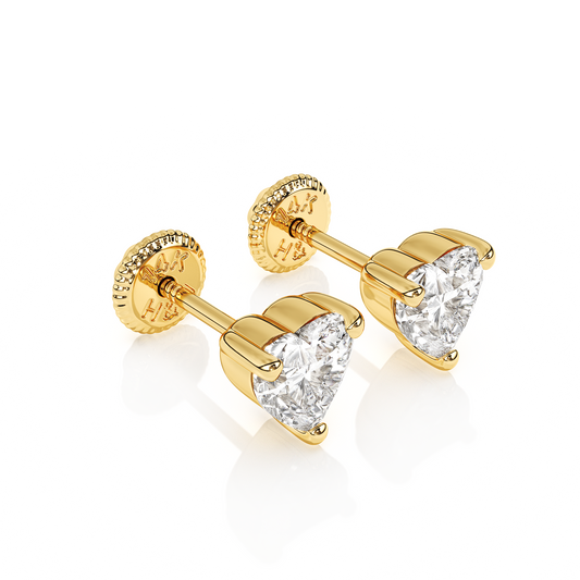 4mm Clear Heart CZ Stud Earrings - Solid 14K Gold, Screw Back, for Babies & Children