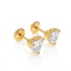 4mm Clear Heart CZ Stud Earrings - Solid 14K Gold, Screw Back, for Babies & Children