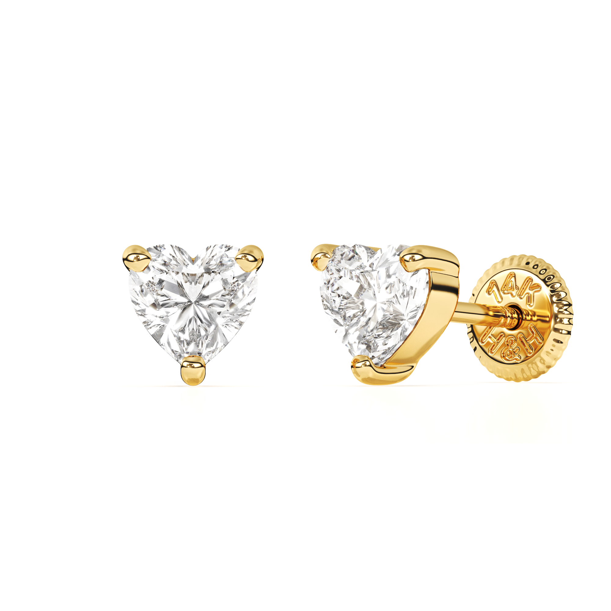 4mm Clear Heart CZ Stud Earrings - Solid 14K Gold, Screw Back, for Babies & Children