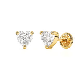 4mm Clear Heart CZ Stud Earrings - Solid 14K Gold, Screw Back, for Babies & Children