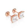 4mm Clear Princess Cut CZ, Stud Earrings - Solid 14K Rose Gold, Screw Back, for Babies & Children