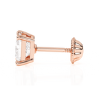 Pendientes de botón de 4 mm con circonita cúbica transparente de corte princesa, oro rosa macizo de 14 quilates, cierre de rosca, para bebés y niños.
