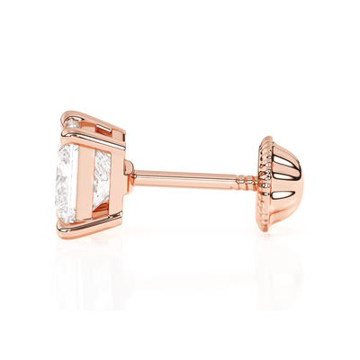 Pendientes de botón de 4 mm con circonita cúbica transparente de corte princesa, oro rosa macizo de 14 quilates, cierre de rosca, para bebés y niños.5