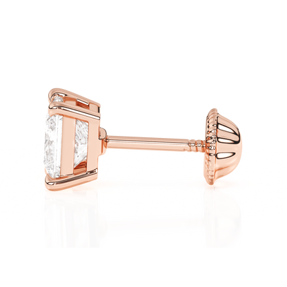 4mm Clear Princess Cut CZ, Stud Earrings - Solid 14K Rose Gold, Screw Back, for Babies & Children