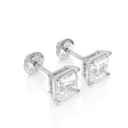 4mm Clear Princess Cut CZ, Stud Earrings - Solid 14K White Gold, Screw Back, for Babies & Children