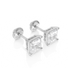 4mm Clear Princess Cut CZ, Stud Earrings - Solid 14K White Gold, Screw Back, for Babies & Children