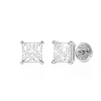 4mm Clear Princess Cut CZ, Stud Earrings - Solid 14K White Gold, Screw Back, for Babies & Children