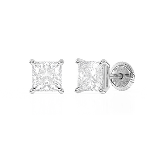 4mm Clear Princess Cut CZ, Stud Earrings - Solid 14K White Gold, Screw Back, for Babies & Children