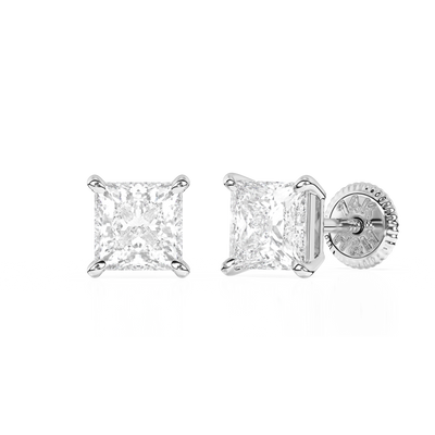 4mm Clear Princess Cut CZ, Stud Earrings4