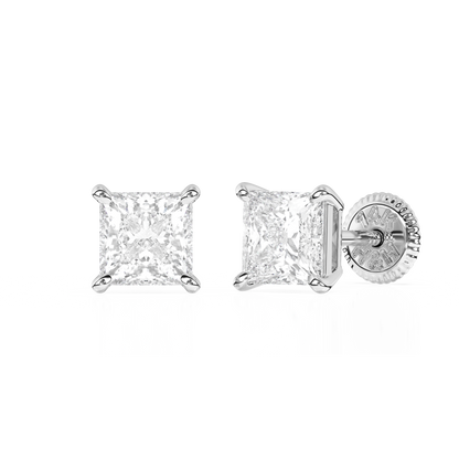 4mm Clear Princess Cut CZ, Stud Earrings - Solid 14K White Gold, Screw Back, for Babies & Children