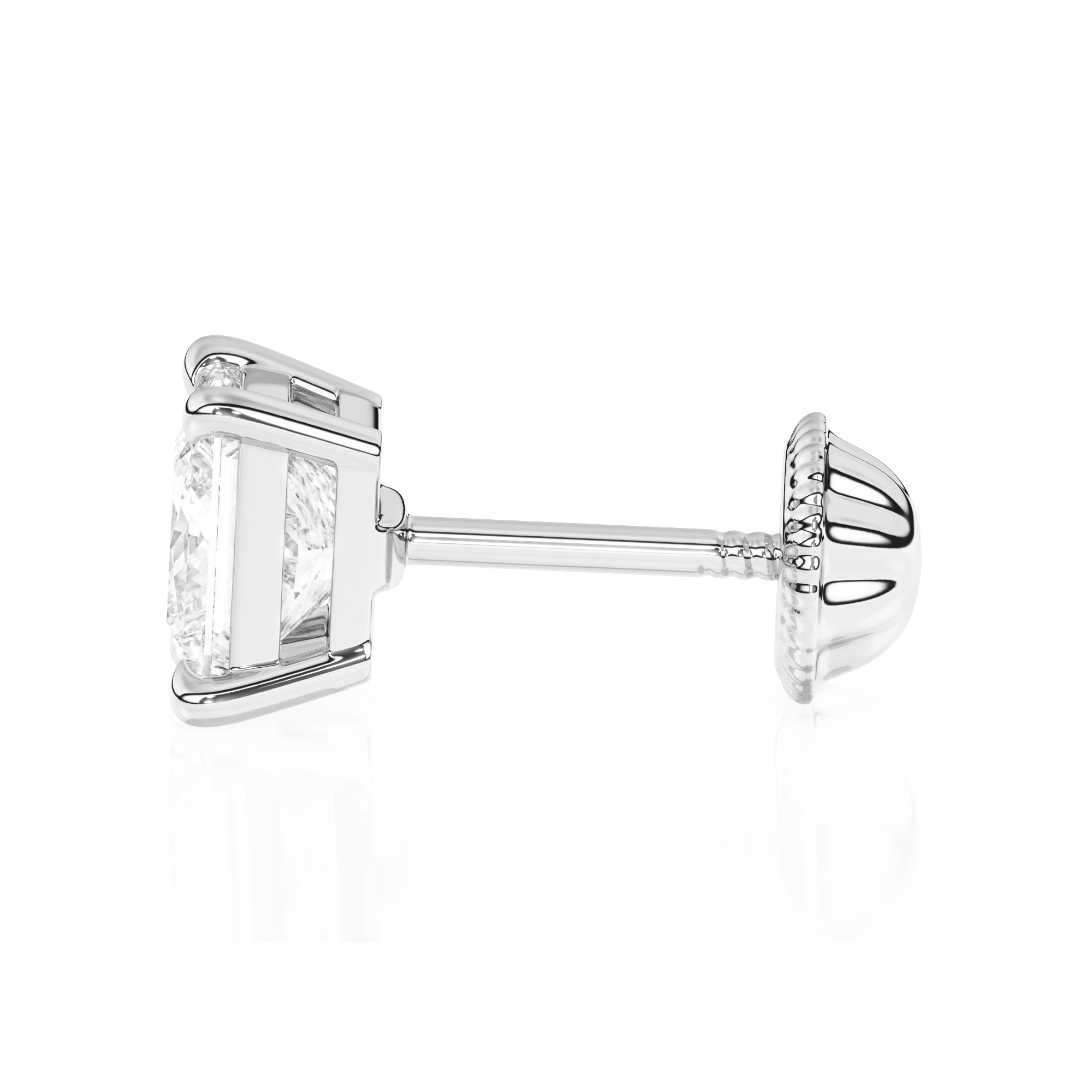4mm Clear Princess Cut CZ, Stud Earrings - Solid 14K White Gold, Screw Back, for Babies & Children