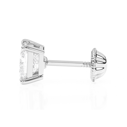 4mm Clear Princess Cut CZ, Stud Earrings - Solid 14K White Gold, Screw Back, for Babies & Children