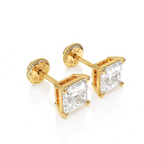 4mm Clear Princess Cut CZ, Stud Earrings - Solid 14K Gold, Screw Back, for Babies & Children