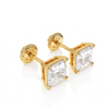 4mm Clear Princess Cut CZ, Stud Earrings - Solid 14K Gold, Screw Back, for Babies & Children