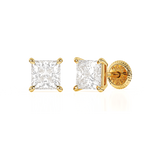 4mm Clear Princess Cut CZ, Stud Earrings - Solid 14K Gold, Screw Back, for Babies & Children