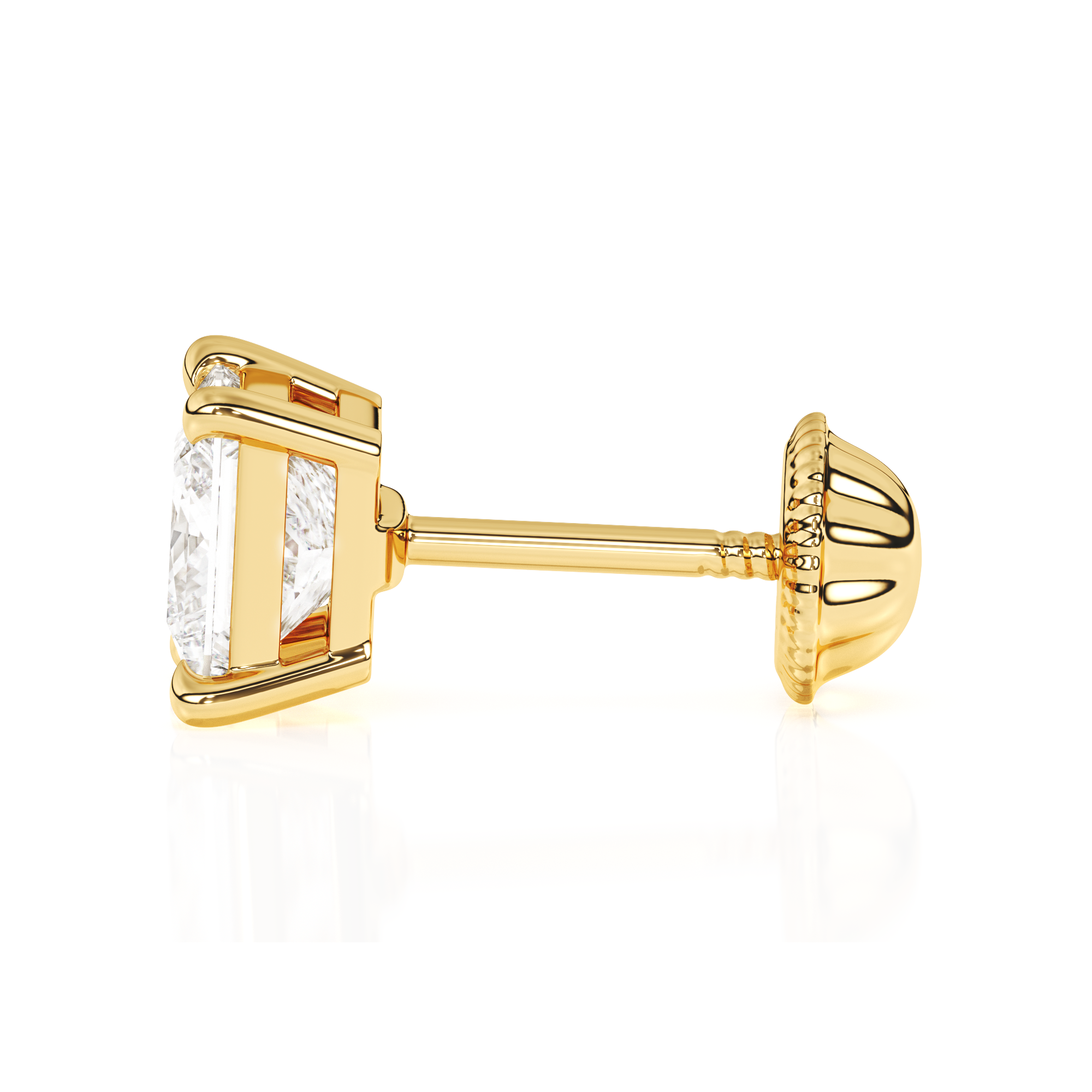 4mm Clear Princess Cut CZ, Stud Earrings - Solid 14K Gold, Screw Back, for Babies & Children