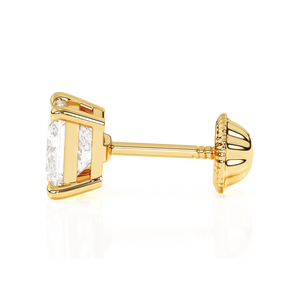 4mm Clear Princess Cut CZ, Stud Earrings - Solid 14K Gold, Screw Back, for Babies & Children