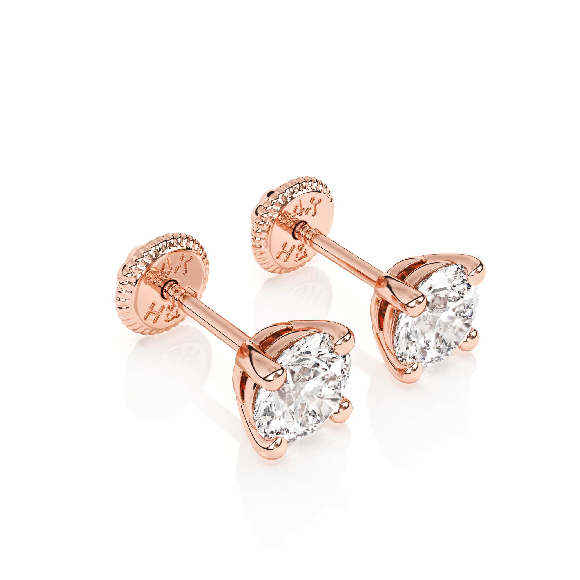 Pendientes de botón con circonita cúbica redonda transparente de 4 mm - Oro rosa macizo de 14 quilates, cierre de rosca, para bebés y niños