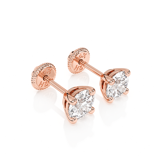 4mm Clear Round CZ Stud Earrings - Solid 14K Rose Gold, Screw Back, for Babies & Children