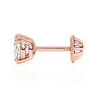 Pendientes de botón con circonita cúbica redonda transparente de 4 mm - Oro rosa macizo de 14 quilates, cierre de rosca, para bebés y niños