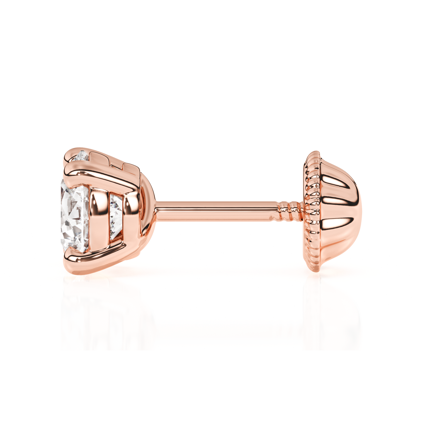 4mm Clear Round CZ Stud Earrings - Solid 14K Rose Gold, Screw Back, for Babies & Children