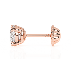 Pendientes de botón con circonita cúbica redonda transparente de 4 mm - Oro rosa macizo de 14 quilates, cierre de rosca, para bebés y niños