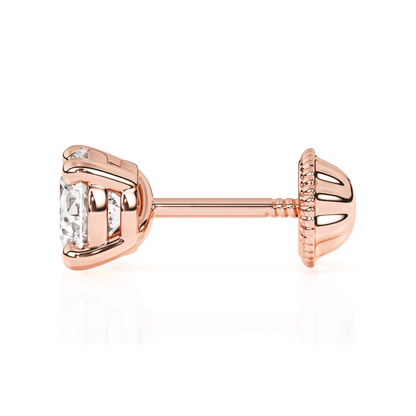 4mm Clear Round CZ Stud Earrings - Solid 14K Rose Gold, Screw Back, for Babies & Children