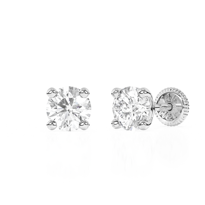 4mm Clear Round CZ Stud Earrings - Solid 14K White Gold, Screw Back, for Babies & Children