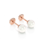 4mm Pearl Stud Earrings - Solid 14K Rose Gold, Screw Back, for Babies & Children