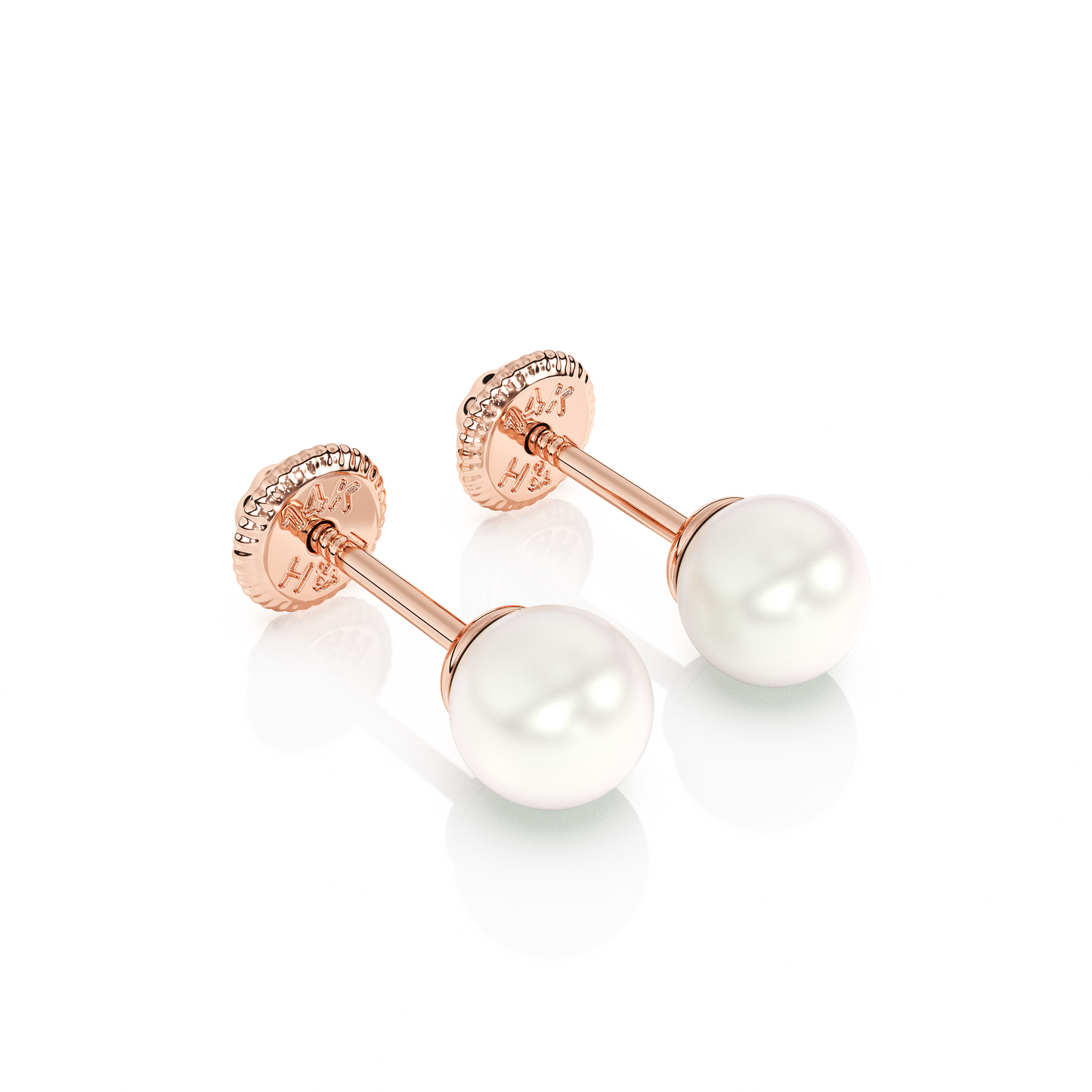 4mm Pearl Stud Earrings - Solid 14K Rose Gold, Screw Back, for Babies & Children