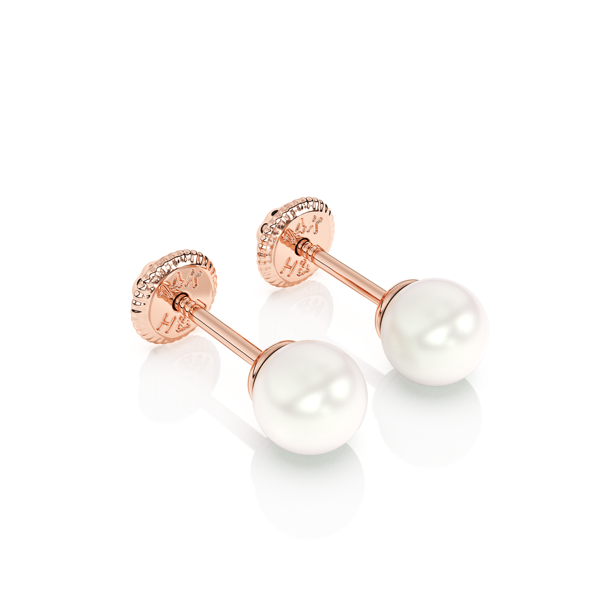 4mm Pearl Stud Earrings - Solid 14K Rose Gold, Screw Back, for Babies & Children