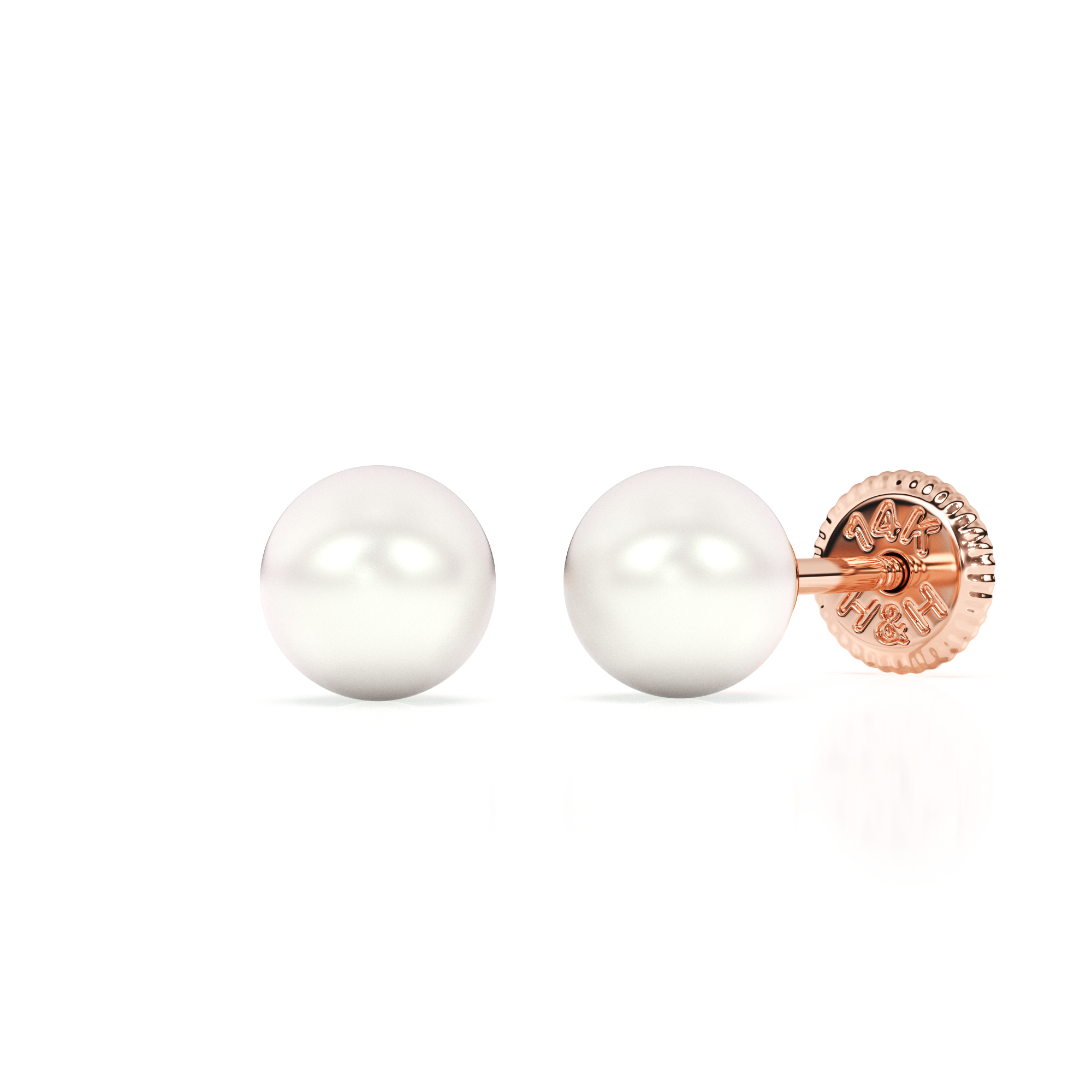 4mm Pearl Stud Earrings - Solid 14K Rose Gold, Screw Back, for Babies & Children
