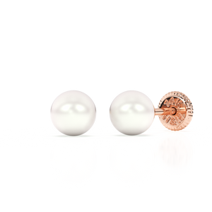 4mm Pearl Stud Earrings - Solid 14K Rose Gold, Screw Back, for Babies & Children