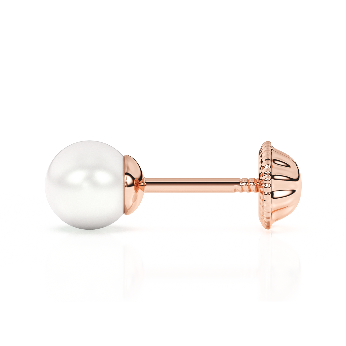 4mm Pearl Stud Earrings - Solid 14K Rose Gold, Screw Back, for Babies & Children