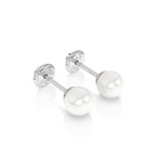 4mm Pearl Stud Earrings - Solid 14K White Gold, Screw Back, for Babies & Children