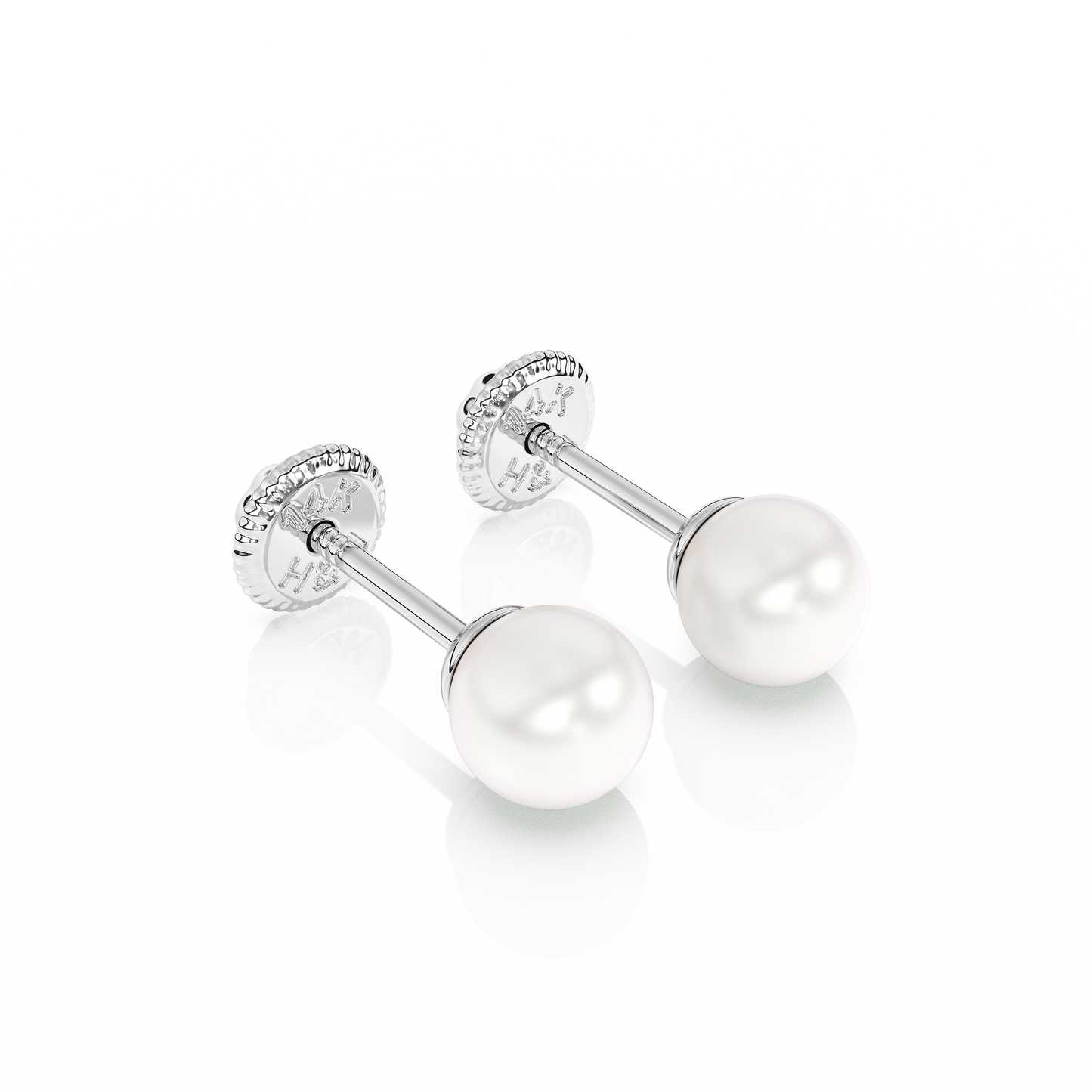 4mm Pearl Stud Earrings - Solid 14K White Gold, Screw Back, for Babies & Children