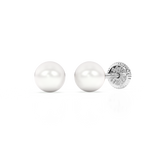 4mm Pearl Stud Earrings - Solid 14K White Gold, Screw Back, for Babies & Children