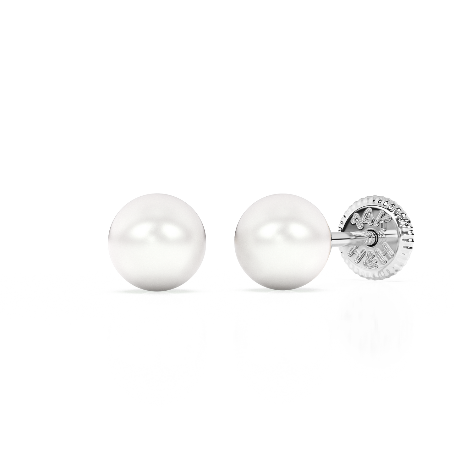 4mm Pearl Stud Earrings - Solid 14K White Gold, Screw Back, for Babies & Children