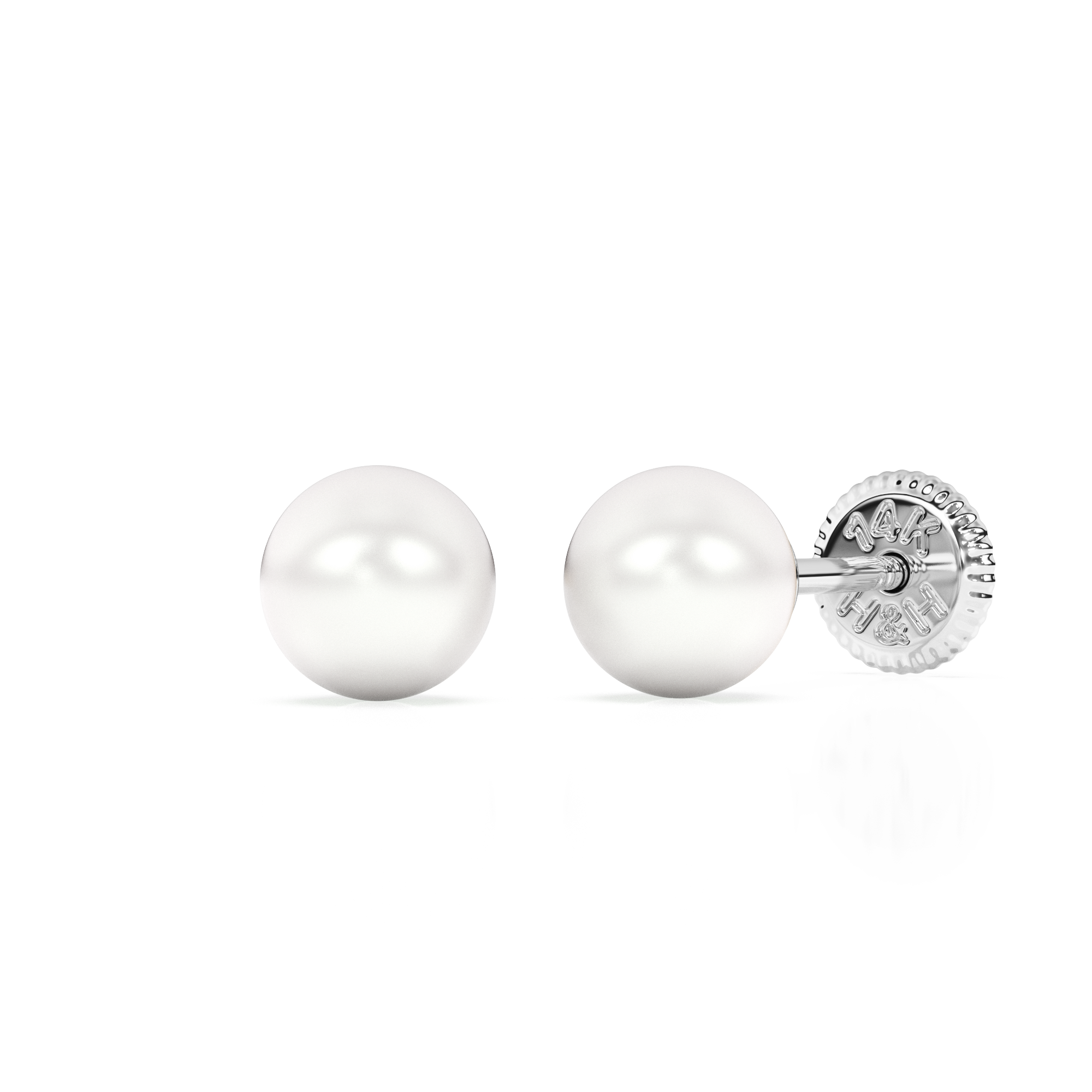 4mm Pearl Stud Earrings - Solid 14K White Gold, Screw Back, for Babies & Children