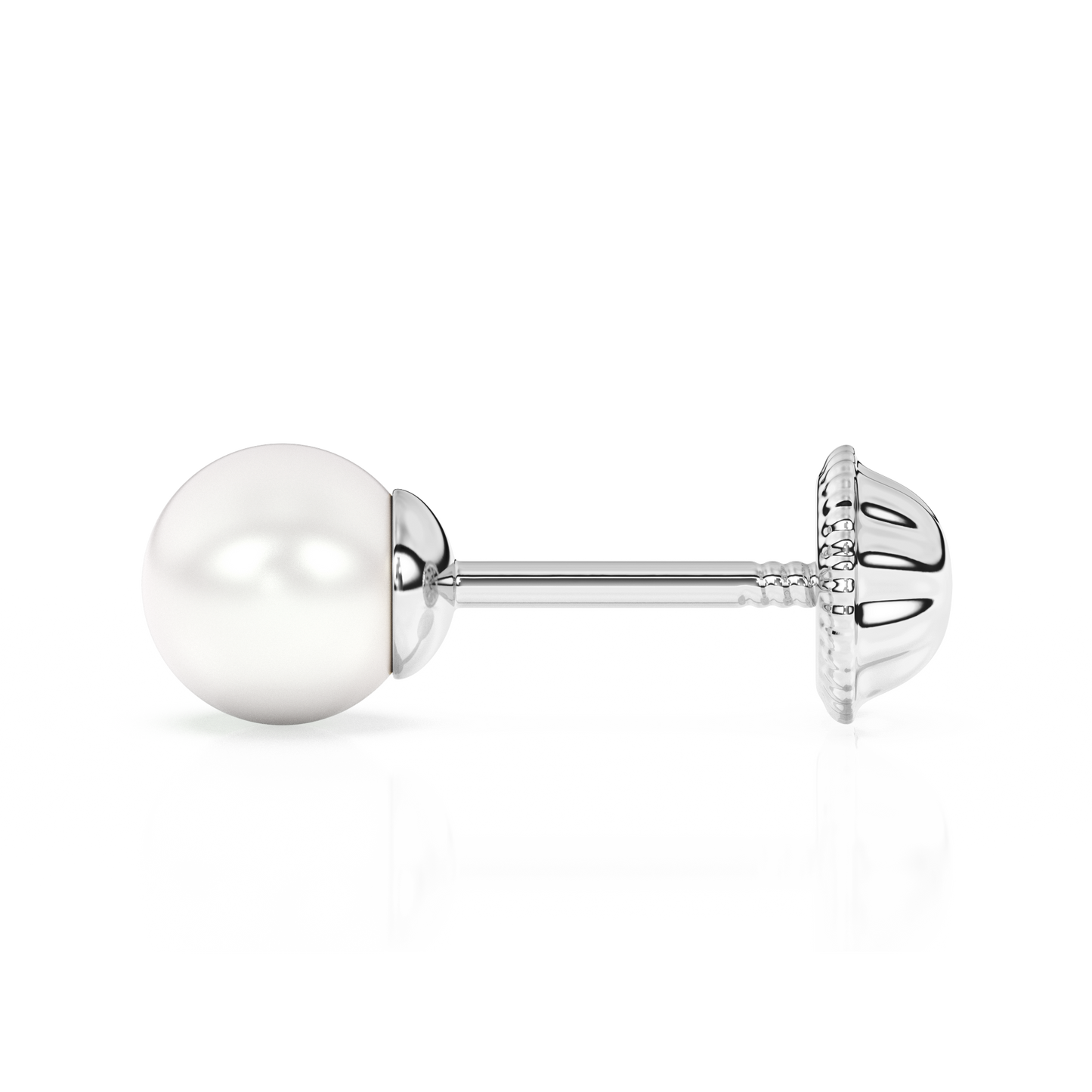 4mm Pearl Stud Earrings - Solid 14K White Gold, Screw Back, for Babies & Children